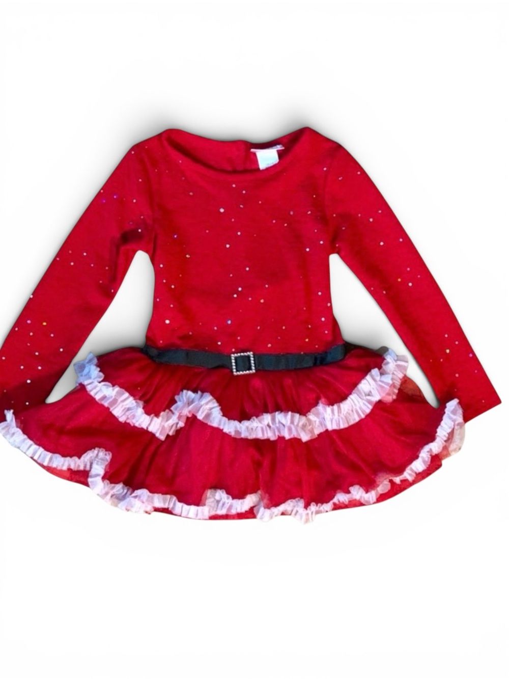 Sweet Heart Rose Red Christmas Tunic Top with Rhinestone Santa Belt Girls Size 6